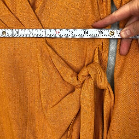 Rachel Zoe Linen Wrap Dress Size 2 Midi Shirt Tie Academia Quiet Luxury Career - Picture 9 of 12